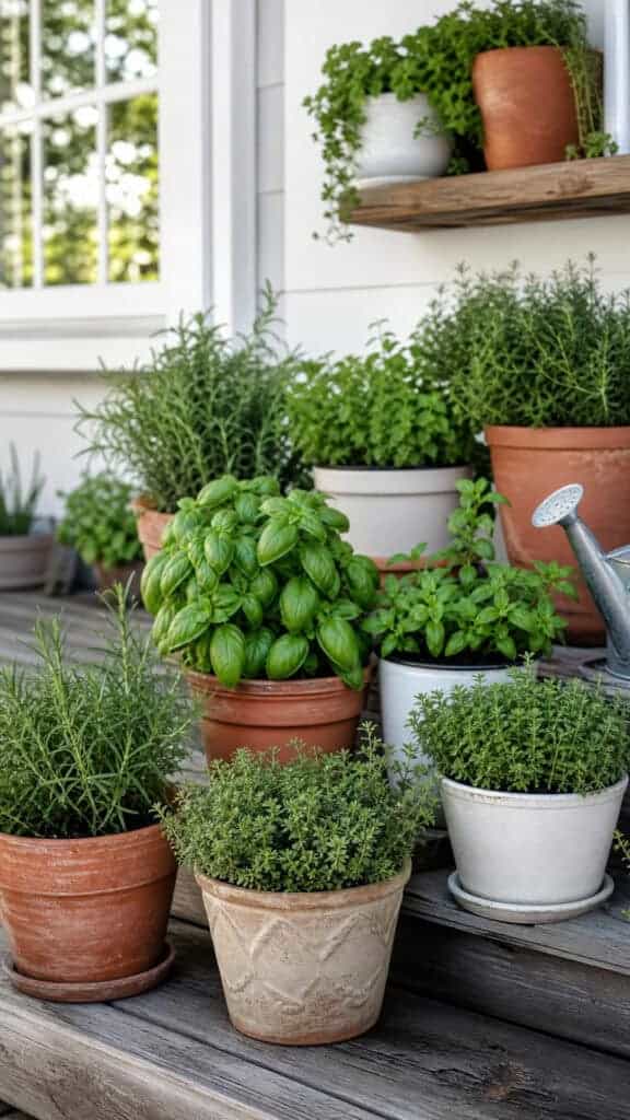 Herb Gardens In Decorative Containers