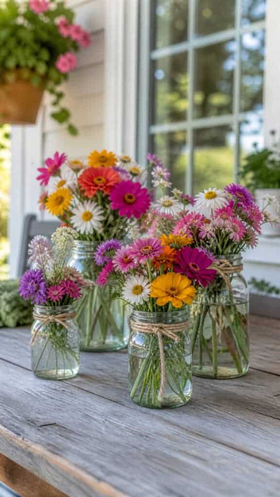 Mason Jar Vases With Wildflowers