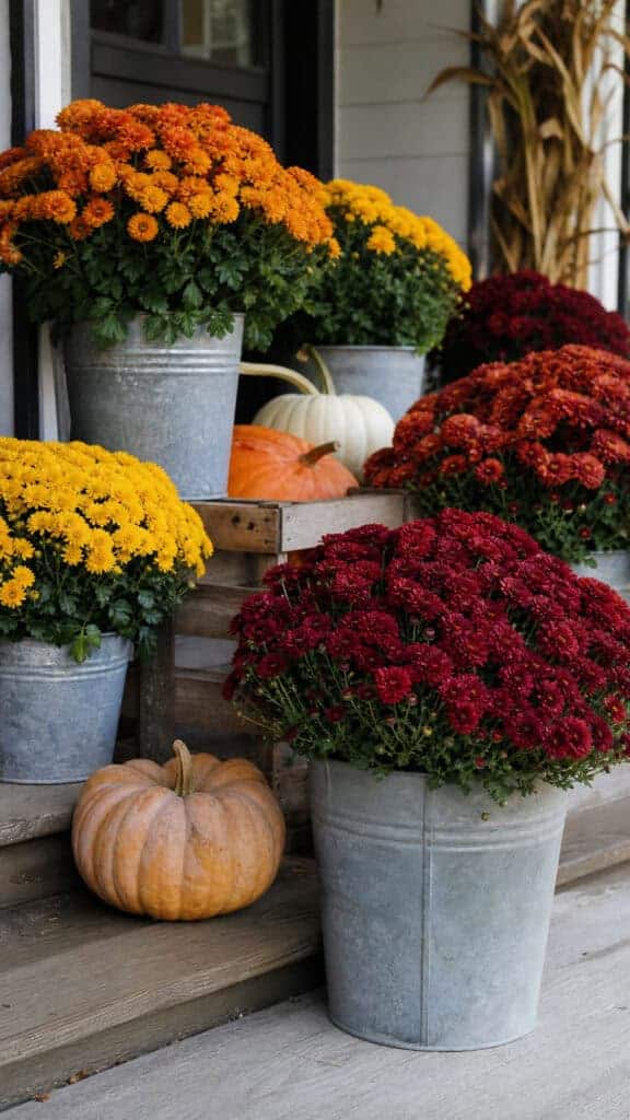 Potted Mums In Beautiful Containers