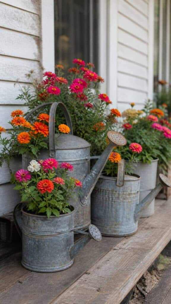 Vintage Watering Cans As Charming Planters