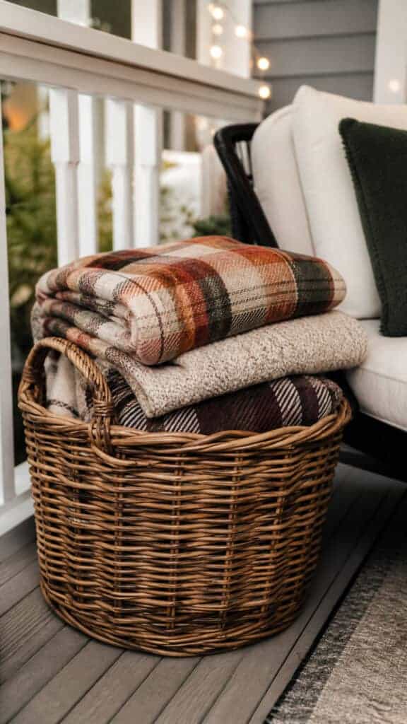 Wicker Baskets Filled With Cozy Blankets