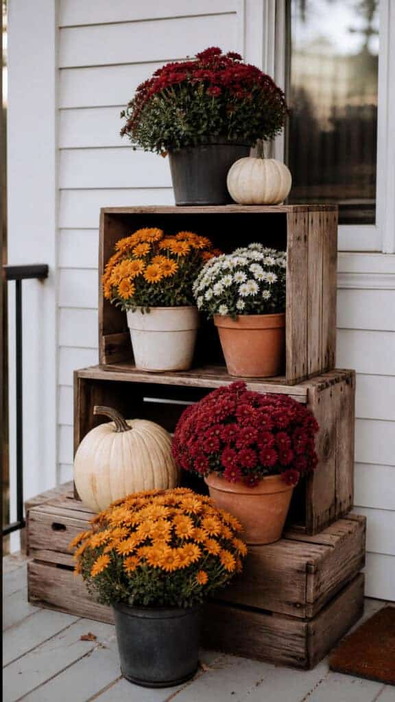 Wooden Crates Stacked As Plant Stands