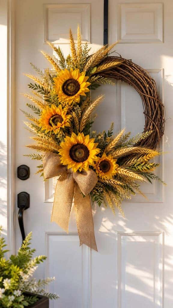 Classic Sunflower Door Wreath with Natural Elements