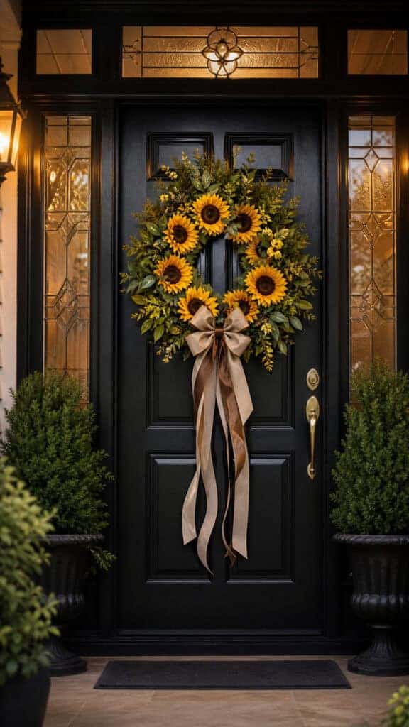 Elegant Sunflower Wreath with Ribbon Accents