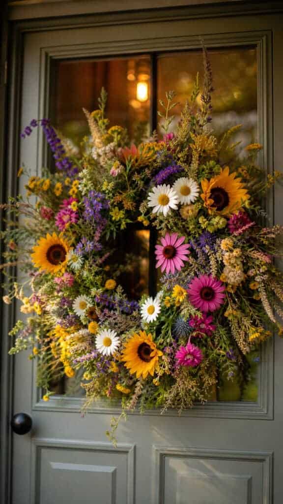 Vibrant Sunflower Door Wreath with Mixed Wildflowers