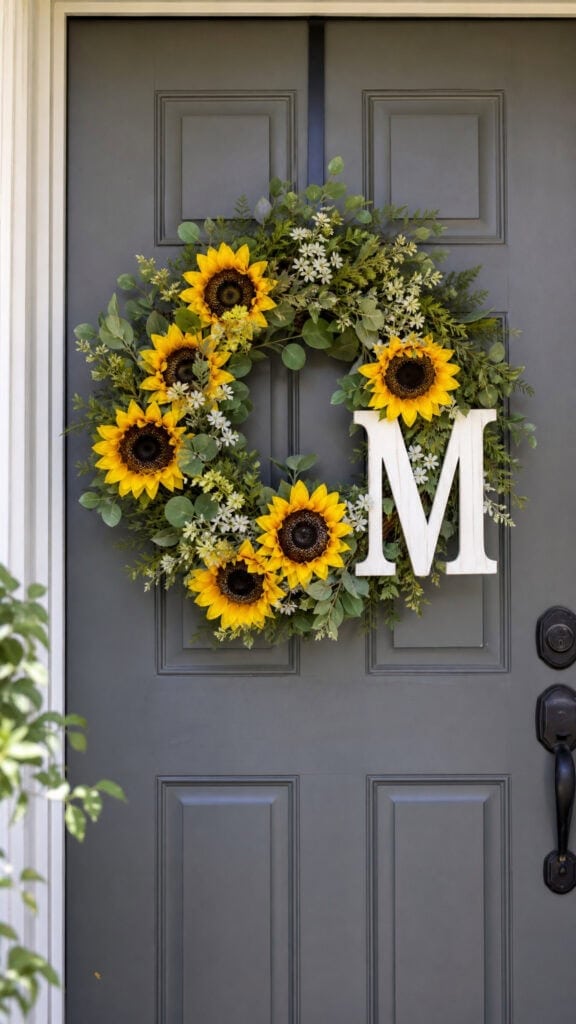 Monogrammed Sunflower Wreath