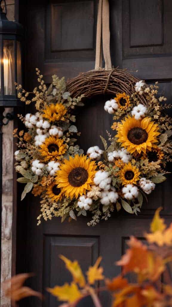 Sunflower and Cotton Boll Wreath