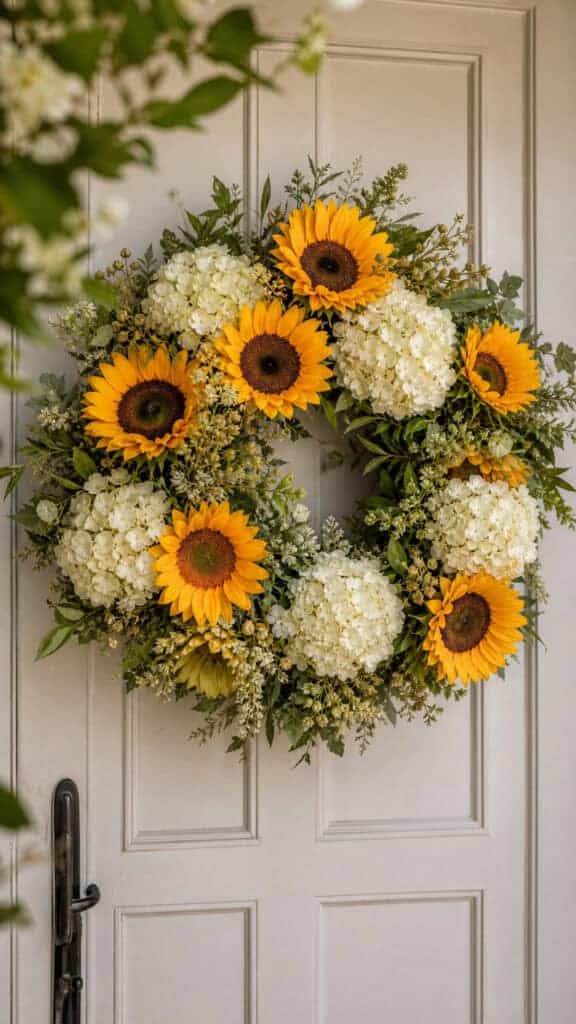 Sunflower and Hydrangea Wreath