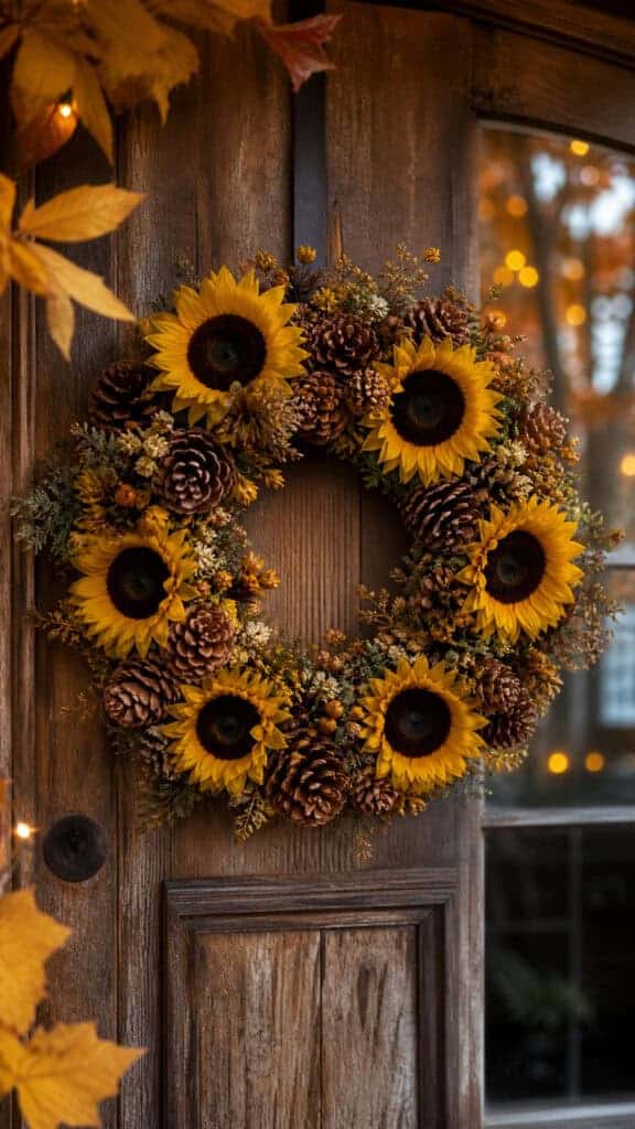 Sunflower Wreath with Pinecones
