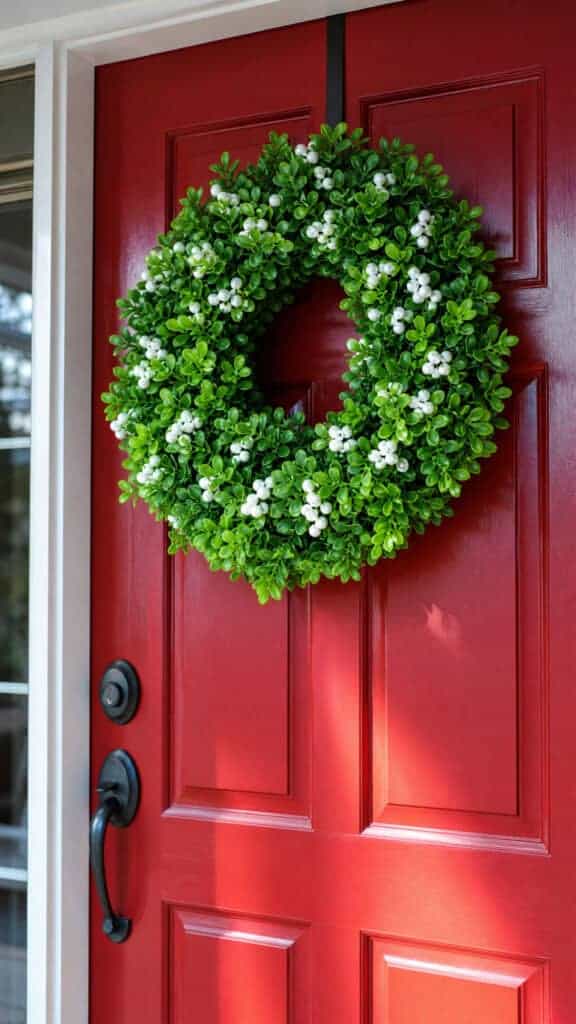 Artificial Boxwood and White Berry Wreath