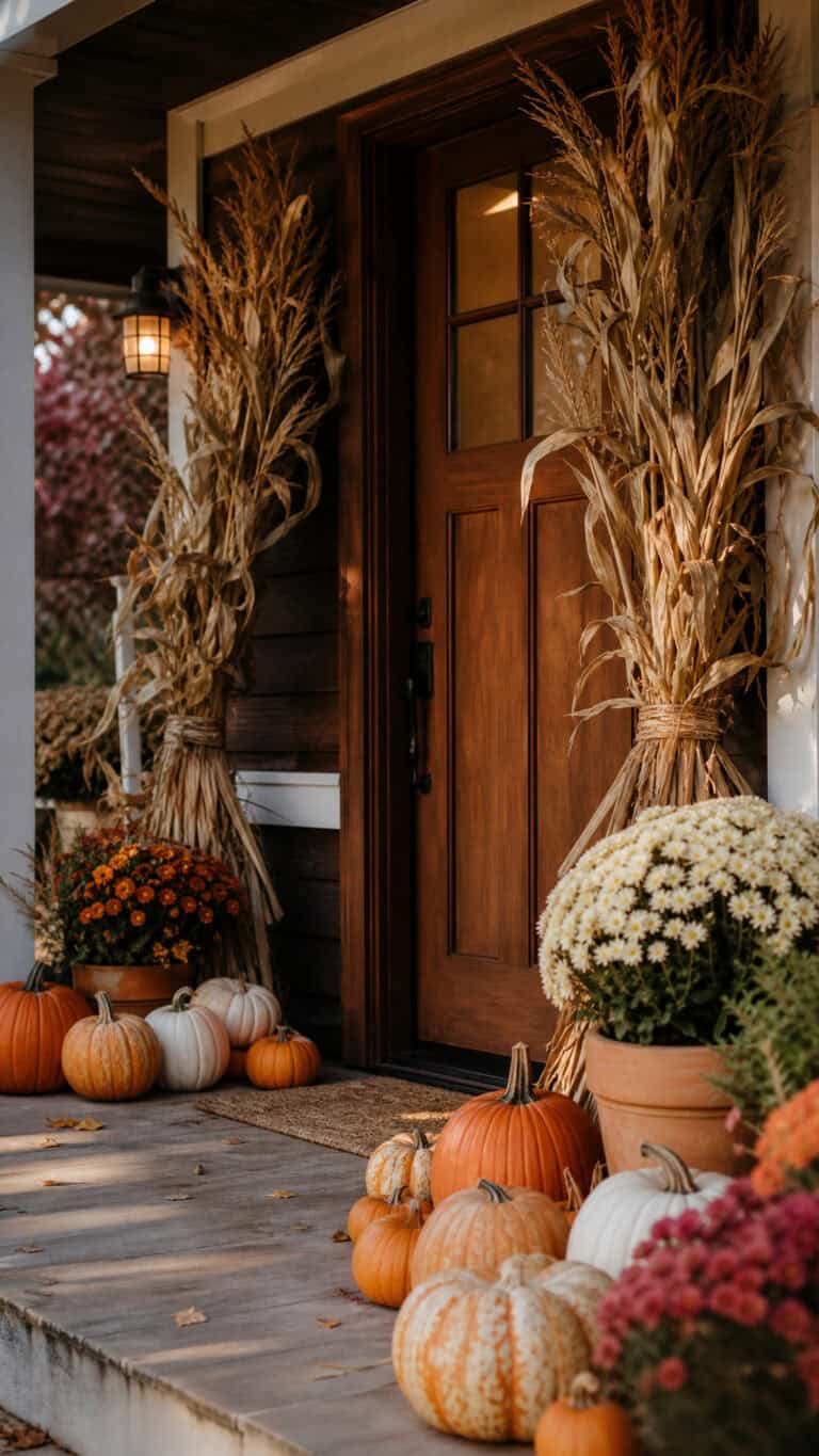 Classic Corn Stalk Bundles with Pumpkins