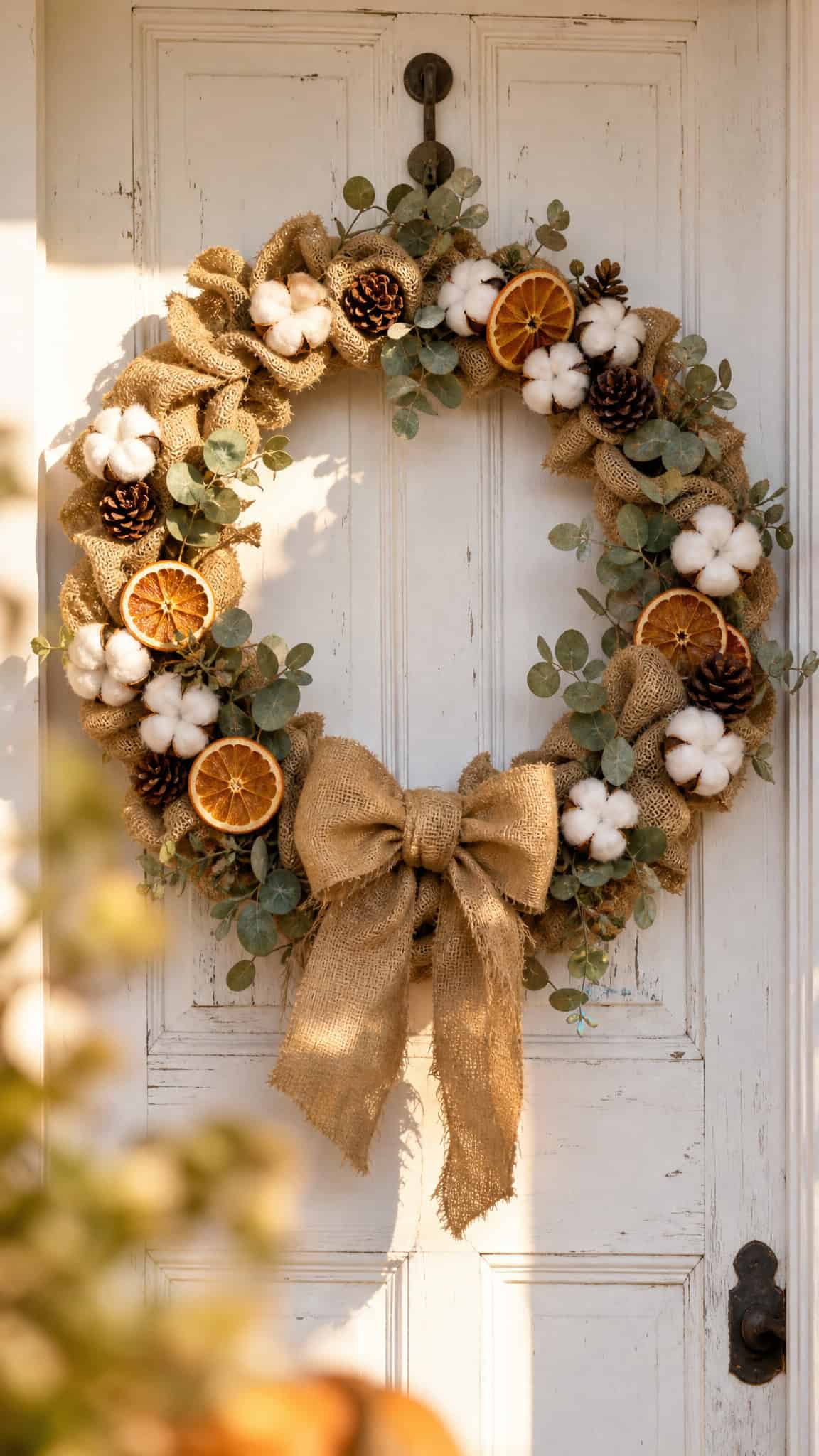 Classic Burlap and Cotton Farmhouse Fall Wreath