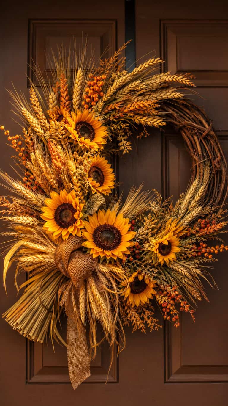 Sunflower and Wheat Wreath