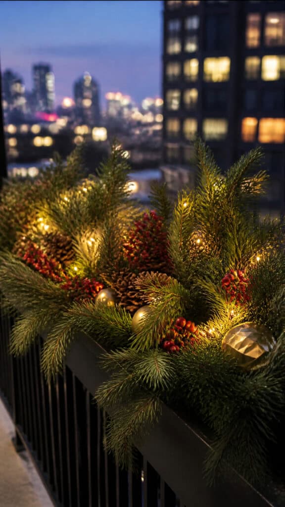 Window Box or Railing Planter with Evergreen Arrangements