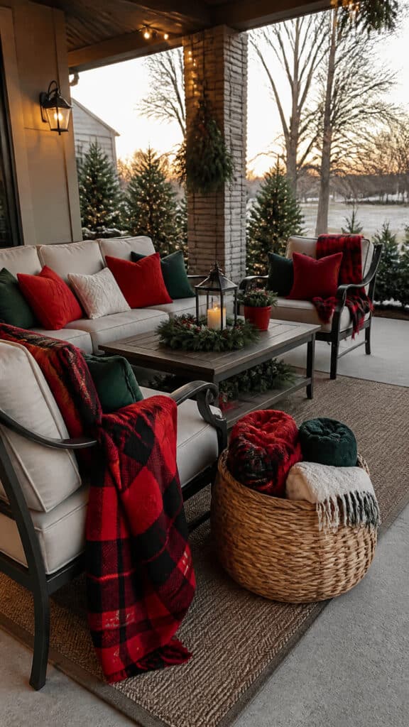 Cozy Seating Areas with Festive Throws and Pillows