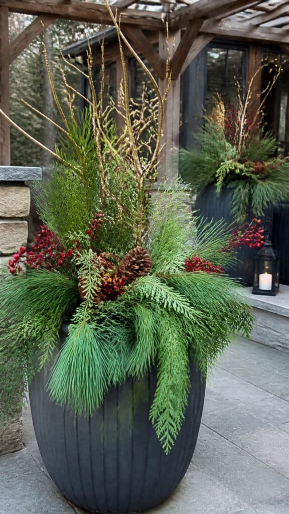 Festive Planters and Greenery Arrangements