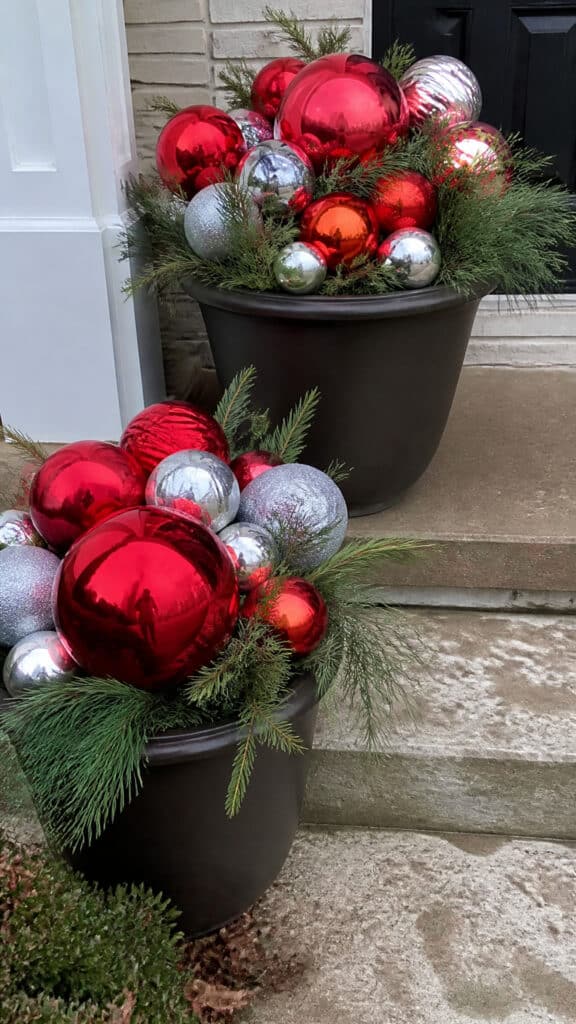 Oversized Ornaments in Planters