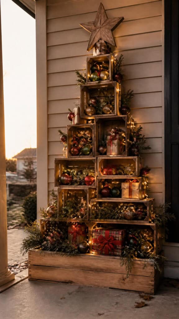 DIY Wooden Crate Christmas Tree Display