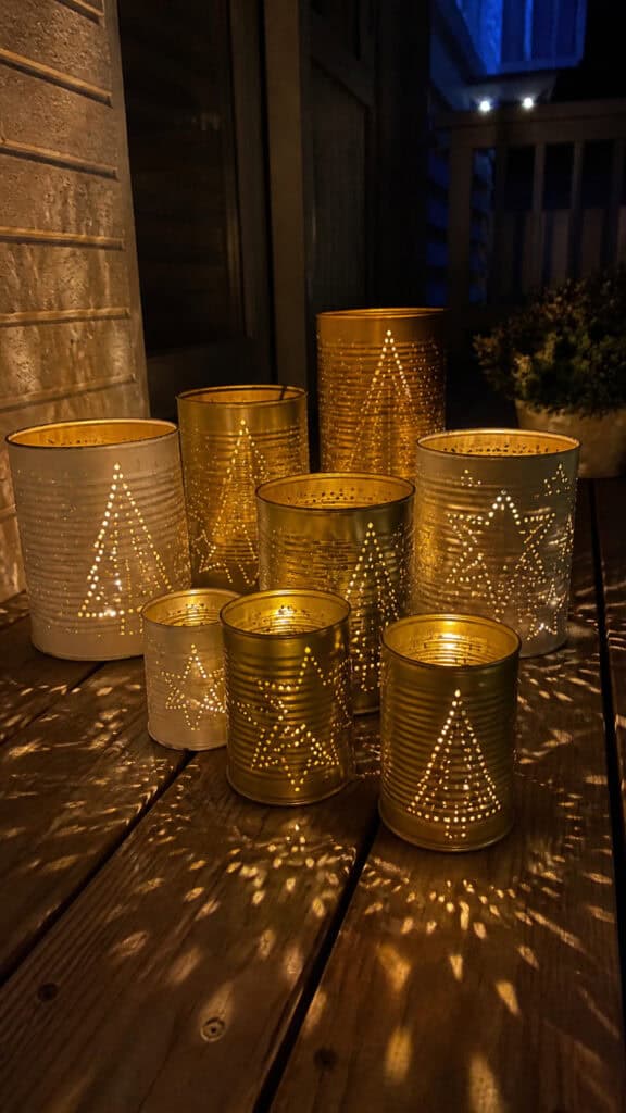 Tin Can Luminaries with Christmas Cutouts