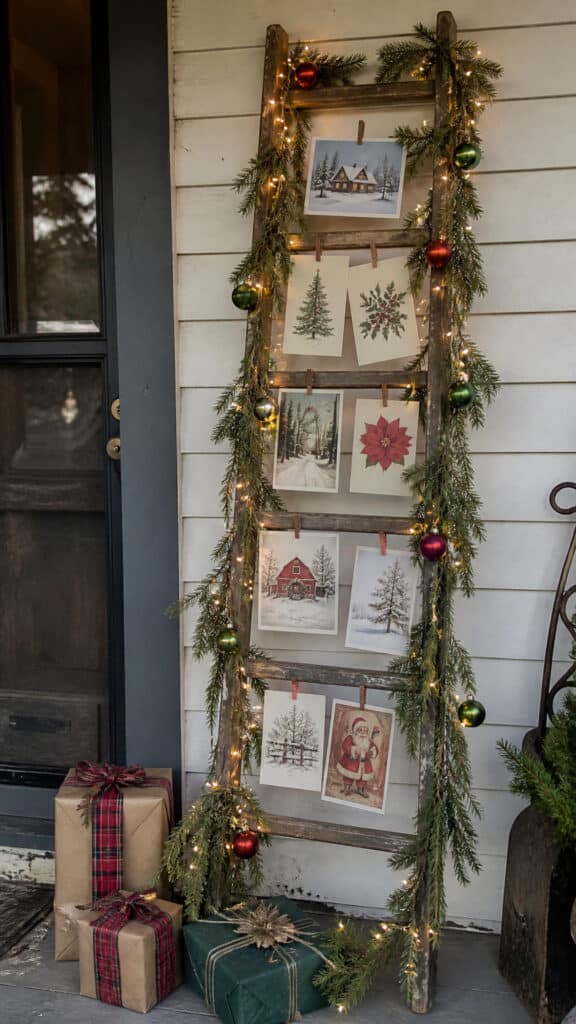 Upcycled Ladder Christmas Card Display