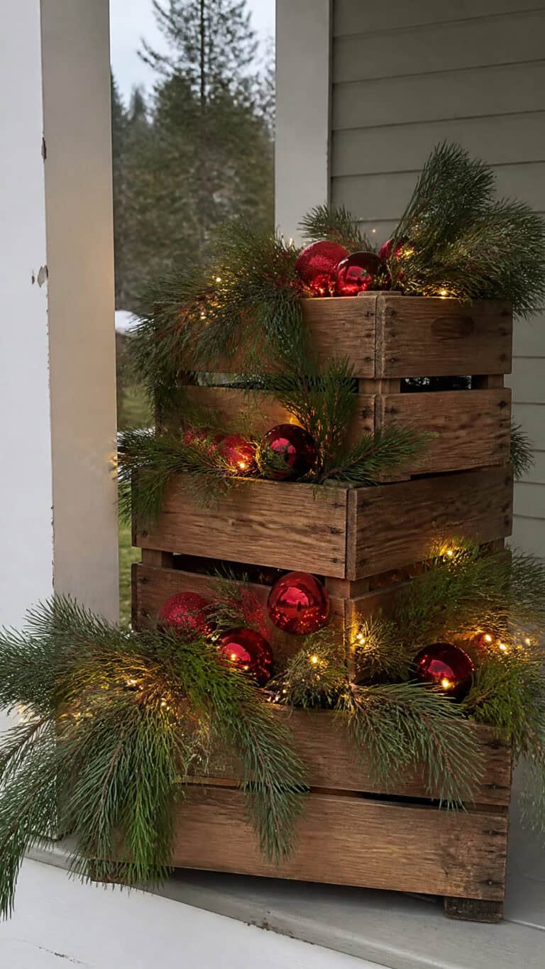 Classic Wooden Crates Filled with Greenery and Ornaments