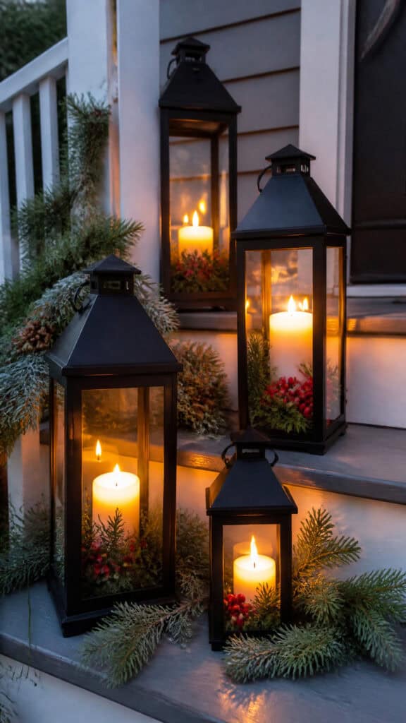 Lanterns with Candles and Greenery