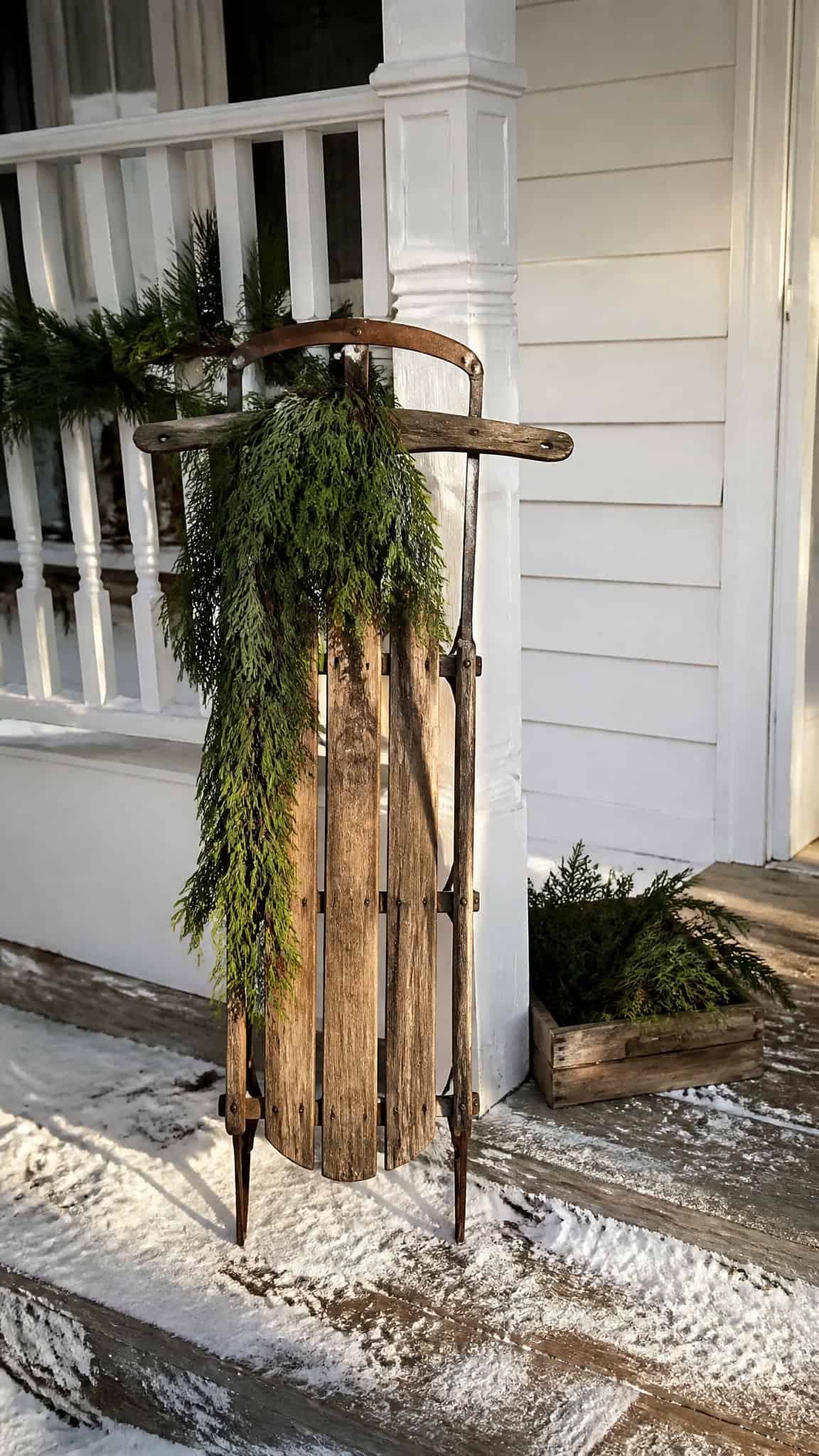 How To Style Front Porch Christmas Decor With Sled Accents