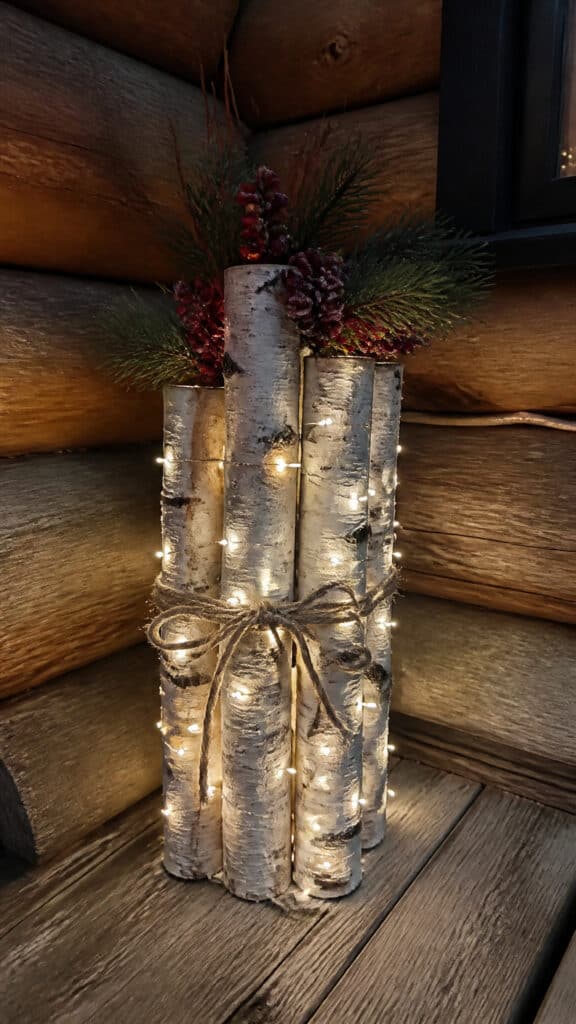 Birch Log Bundles With Twinkle Lights