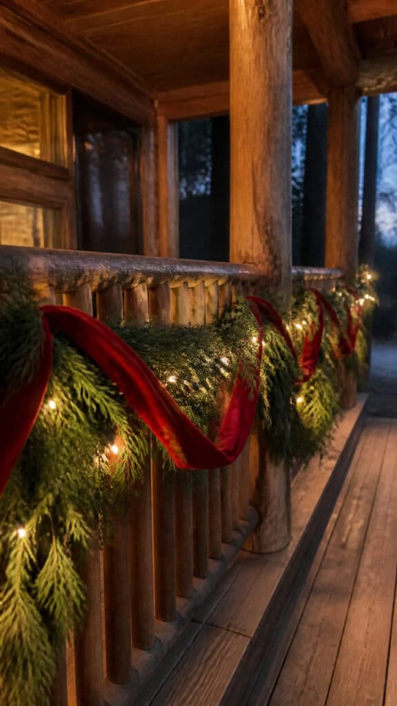 Evergreen Garland With Red Ribbon Swags
