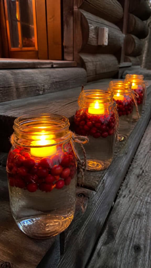 Mason Jar Luminaries With Cranberries