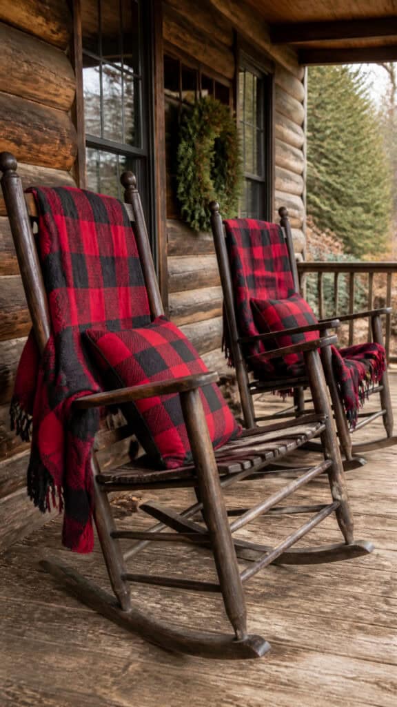 Plaid Blankets and Throws Draped Over Rocking Chairs