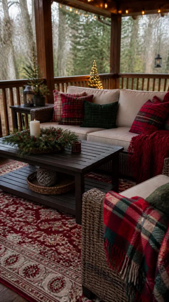 Cozy Outdoor Seating with Holiday Textiles