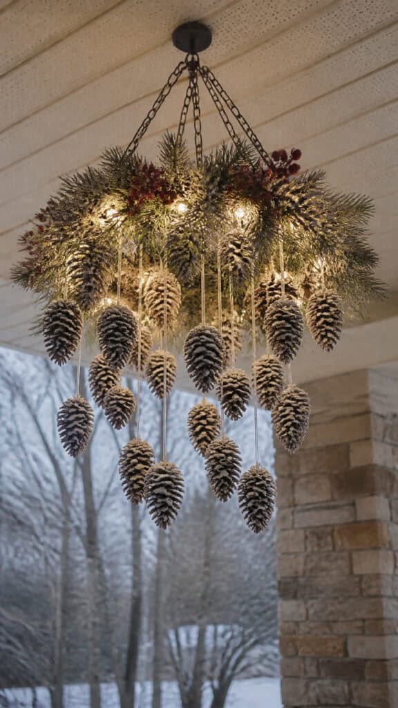 Frosted Pinecone Chandelier