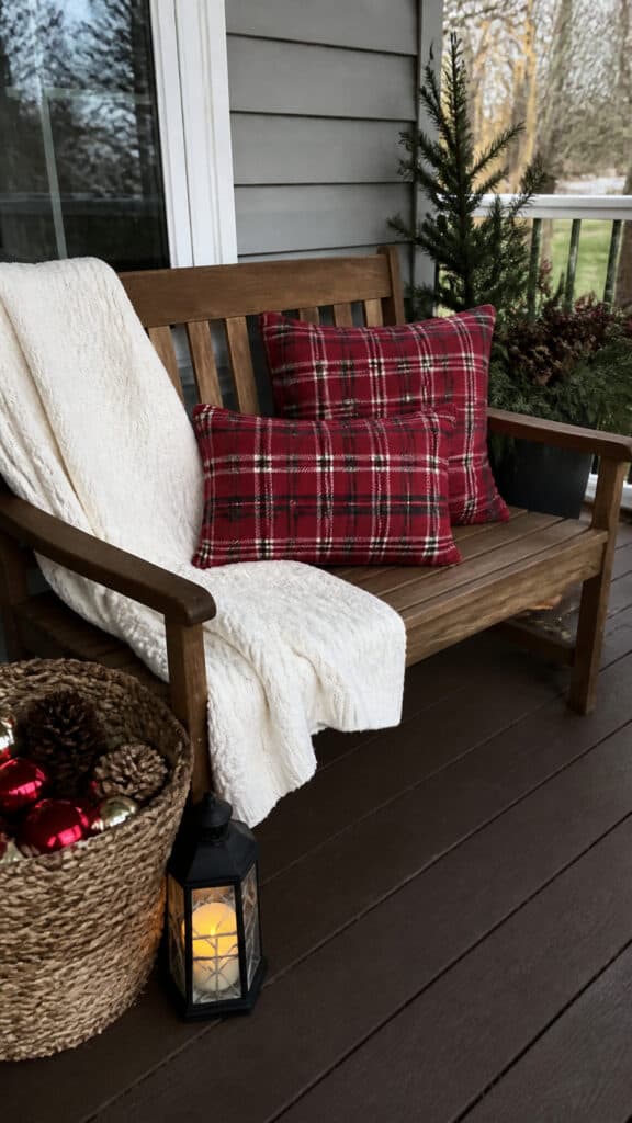 Incorporate a Festive Bench or Chair Vignette