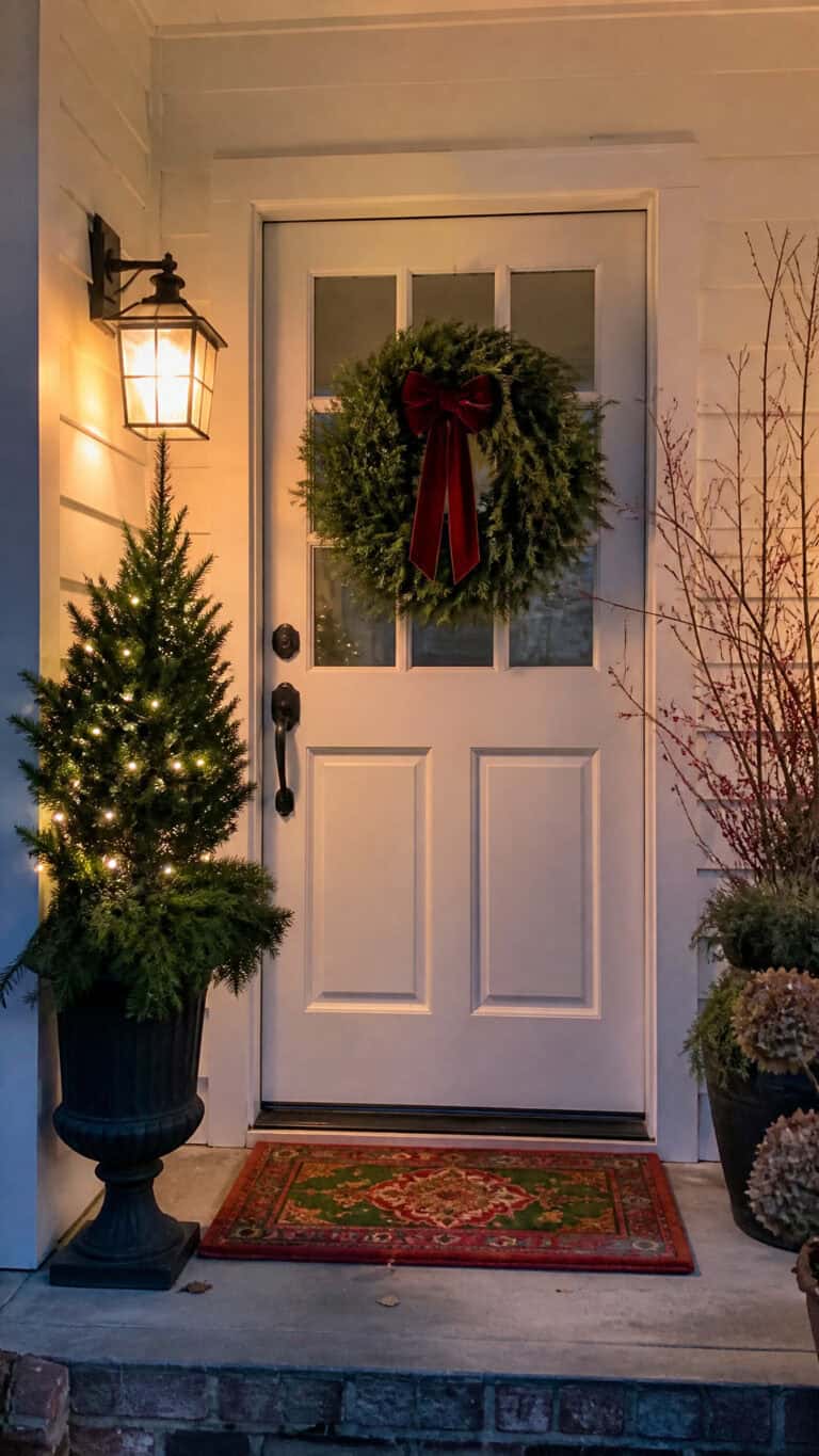 Layer a Festive Doormat with a Cozy Wreath Combo