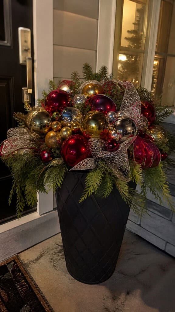 Ornament-Filled Winter Pots